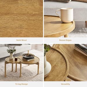 2-Piece Solid Wood Coffee <strong>Table</strong>, Small Round Coffee <strong>Table</strong> <strong>Set</strong>, Boho, Sturdy <strong>3</strong>-Leg Nesting <strong>Table</strong> - Product Image 4