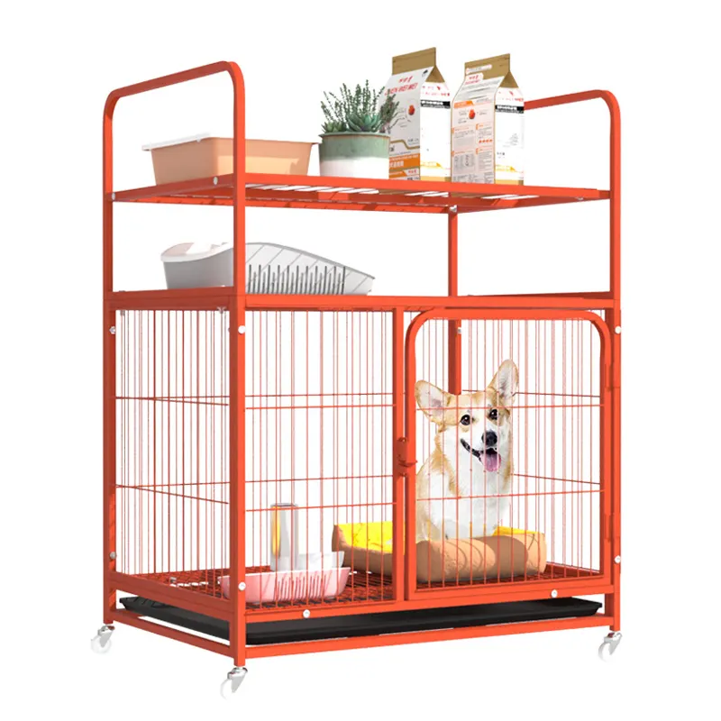 Cage pour chien amovible orange fil de fer épais niche pour chien d'intérieur chenil pour chien avec étagère de rangement vente en gros