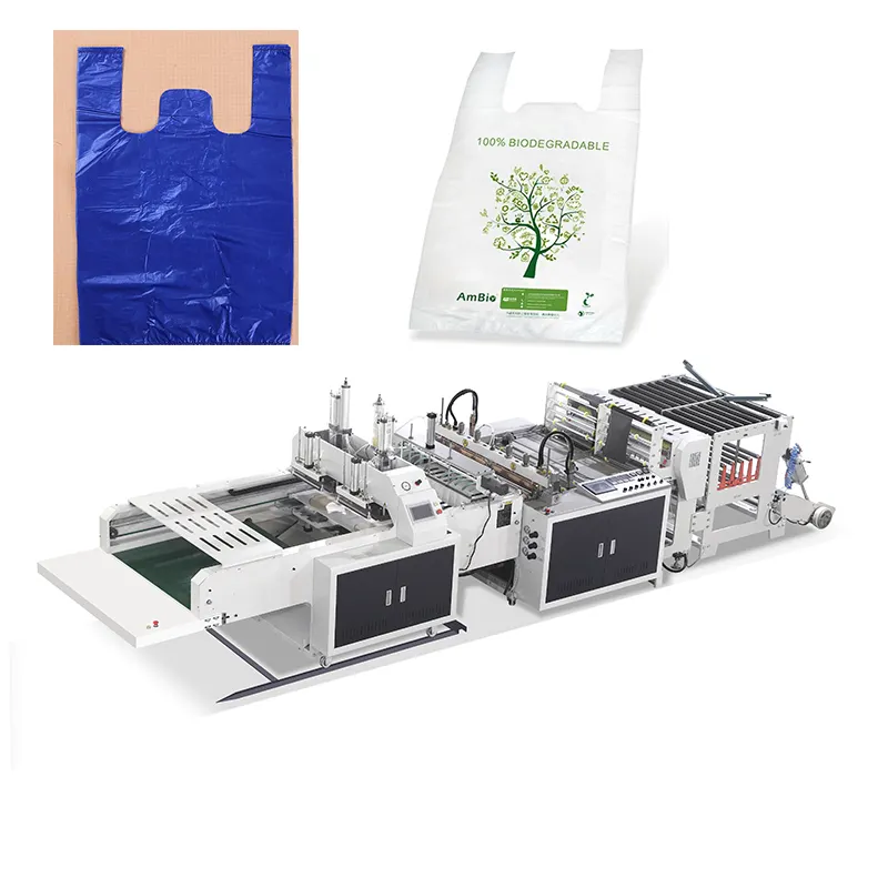 Máquina de fabricación automática de bolsas de basura de plástico, nailon de alta velocidad, HDPE, LDPE, camiseta biodegradable de corte en caliente