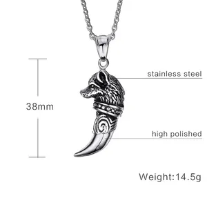Cổ Phiếu Sẵn Sàng Không Làm xỉn Ý Nghĩa Thép Không Gỉ Wolf Răng Mặt Dây Chuyền Vòng Cổ Cho Nam Giới - Product Image 2
