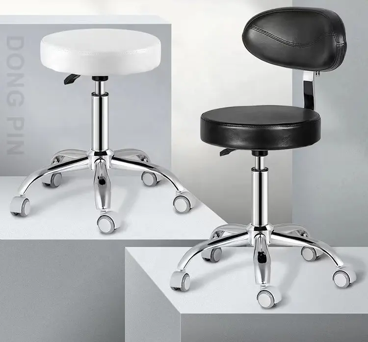 Silla de masaje móvil de cuero para tatuaje, asiento blanco y negro usado para belleza, mesa de masaje de pelo en salón de SPA