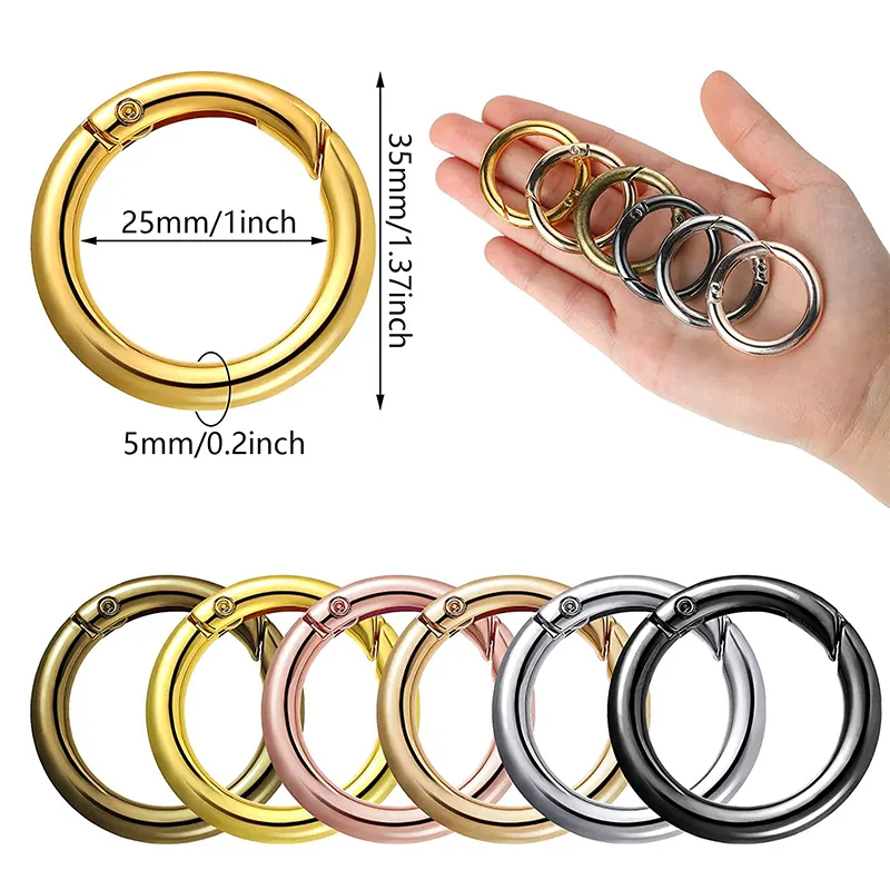 Factory Custom Logo Zink legierung Gold Metall Feder Open Gate Ring O Ring Alle Größen verfügbar Karabiner Schnalle für Handtaschen Hardware