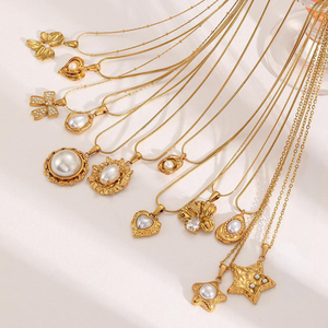 Dainty Starハートペンダントネックレス18K金メッキステンレスネックレス模造真珠ファッションリンクチェーンネックレス - Product Image 2