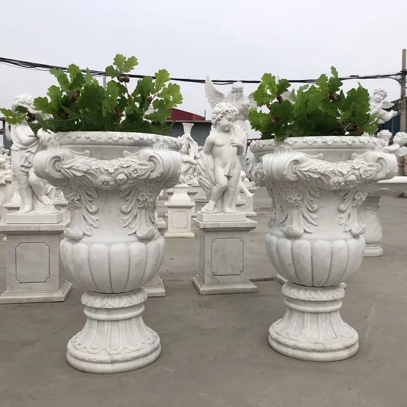 Vaso de planta de mármore branco natural granito com estátua, bom preço
