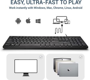 Low Profile Chiclet <strong>Keys</strong> Full Size <strong>Computer</strong> Wired <strong>Keyboard</strong> , Plug Play USB <strong>Keyboard</strong> for Windows Mac PC Laptop - Product Image 6