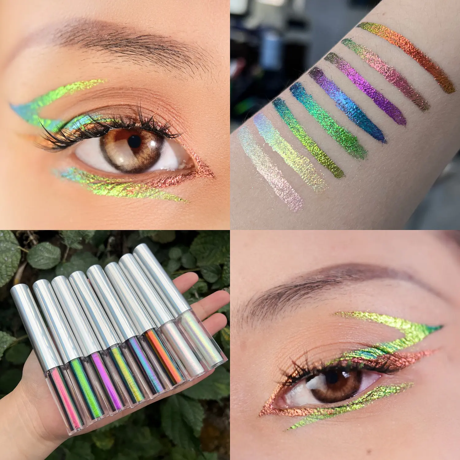 Maquillaje de ojos Pigmento alto Cambio de color de larga duración Delineador de ojos líquido Brillo multicromo Delineador de ojos líquido