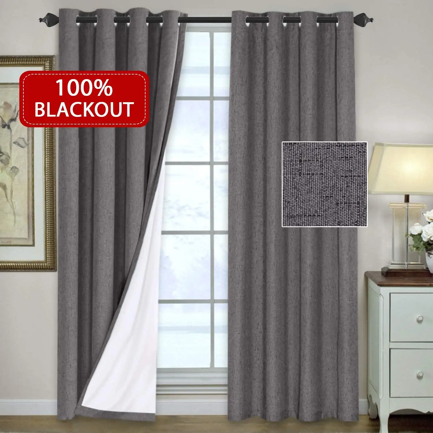 Kain lapisan tirai blackout 100% untuk kamar tidur, kain tirai pemadaman
