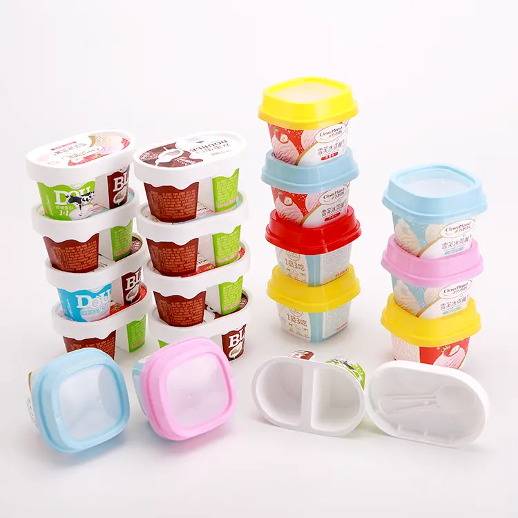 Recipiente desechable para yogurt, vasos de plástico personalizados con tapa, color blanco, 120ml, 200ml, 250 ml, 500ml