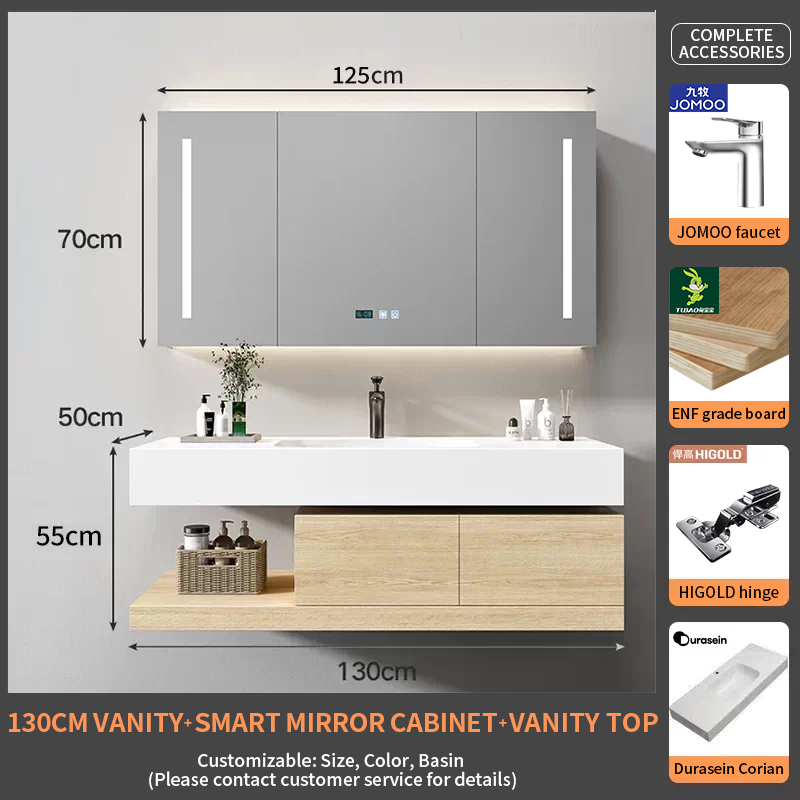 130Durasein Corian Integrated basin+Smart Mirror Cabinet