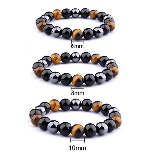 Pulsera de hematita de obsidiana para hombres, piedra Natural elástica curativa de siete chakras, Ojo de tigre de la suerte, 6MM y 8MM, superventas