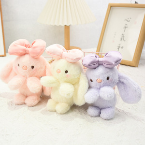 Uzun kulak ve yay kolye kabarcık tipi ile Kawaii özel Mini Bunny peluş oyuncak yumuşak doldurulmuş hayvan tavşan anahtarlık - Product Image 2