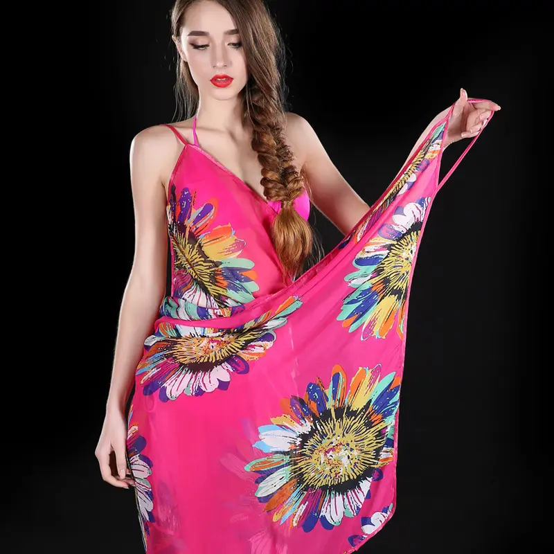 Delle signore Casuale Sexy di Estate Stampata Chic Stile Tunica Beach Cover Up Sarong Top Wrap Beach Commercio All'ingrosso di Abbigliamento Tenue De Plage