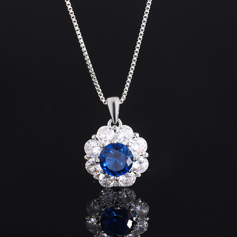 Blue pointed crystal pendant with chain
