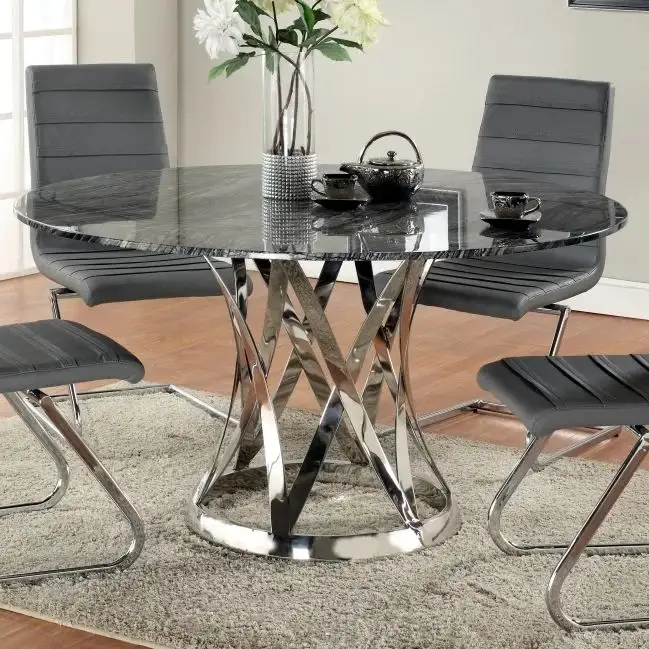 Kraliyet daire mermer yemek masası avustralya mutfak lüks yuvarlak mermer yemek masası seti 6 sandalyeler için