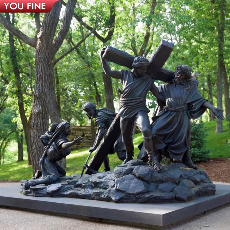 Statue de Crucifixion de la croix de jésus en Bronze taille de la vie religieuse en plein air