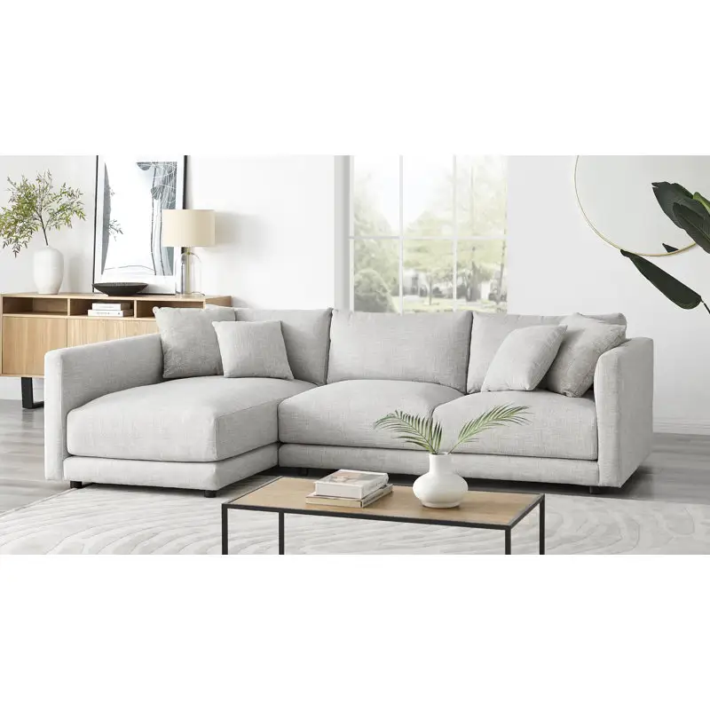 Muebles de sala de estar de diseño de lujo nórdico sofá de ocio tapizado de cuero de madera maciza en forma de L seccional