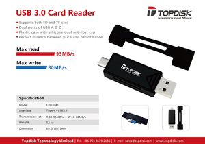 用于外部相机的Topdisk sd卡读卡器USB C USB 3.0微型存储卡读卡器适配器 - Product Image 5