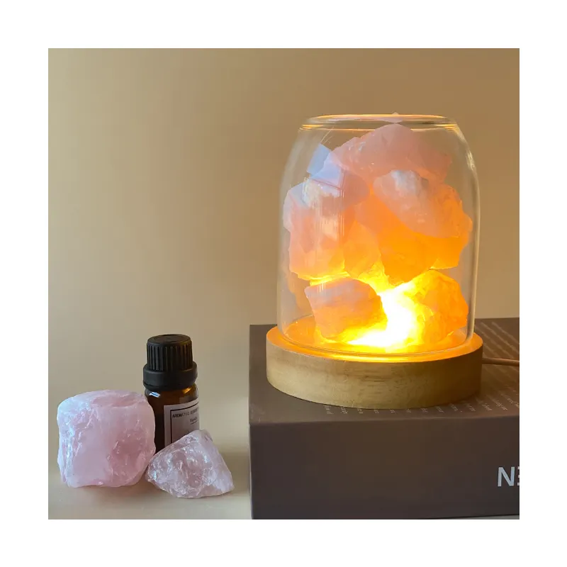 Lámpara Led USB de cristal, generador de Ambiente de piedras preciosas de cuarzo rosa, difusor de aromaterapia de luz cálida para interiores