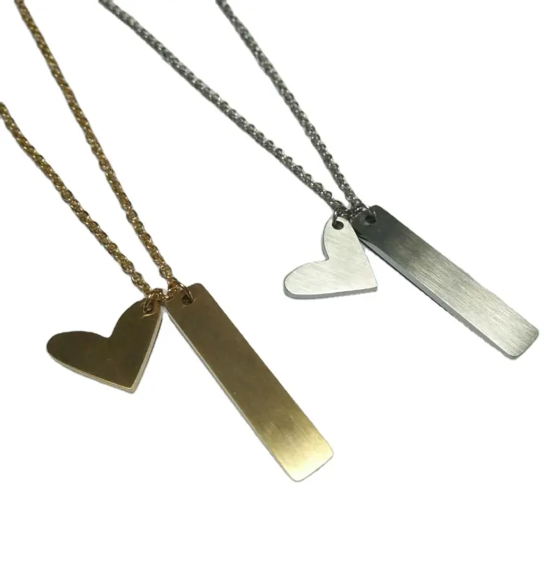 Düşük Fiyat Paslanmaz Çelik Boş Bar Kolye kolye Özel Engravable Adı küçük altın bar Kolye ile kalp şeklinde takılar