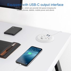<strong>White</strong> 3 1/8 Inch Desk Power Grommet Outlet Recessed Power Strip <strong>Socket</strong> <strong>with</strong> 2 <strong>USB</strong> Fast Charging - Product Image 6
