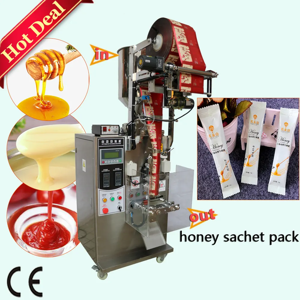 Automatische Honey Stick Sachet Verpackungs maschine Tomatensauce Paste Ketchup Honig beutel Füll verpackungs maschine mit Datums druck