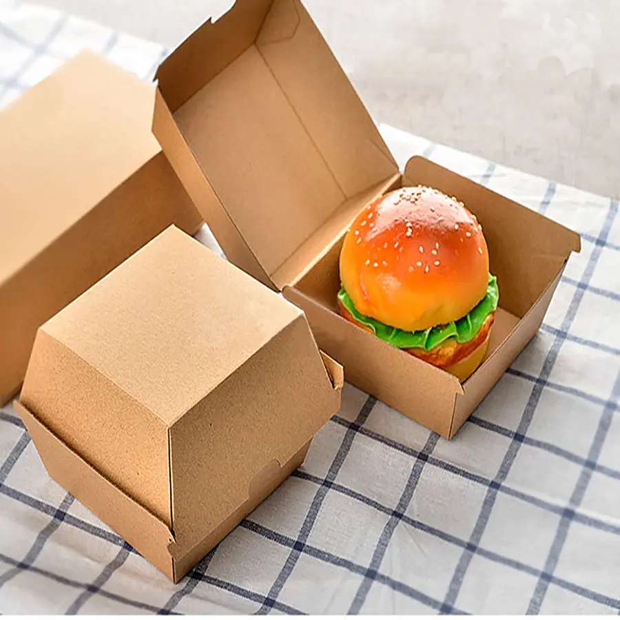 Caixa de Hambúrguer de papel Personalizado Embalagens de Alimentos Descartáveis Tirar Caixa de Hambúrguer Hambúrguer