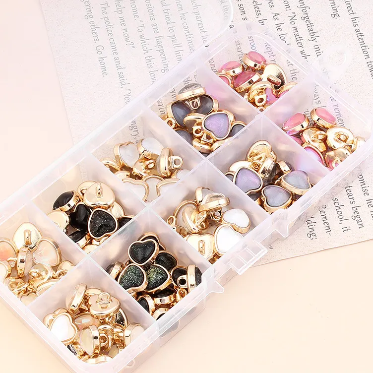 In Stock High End 10mm Heart Shape Gold Metal Shank Button For Shirt