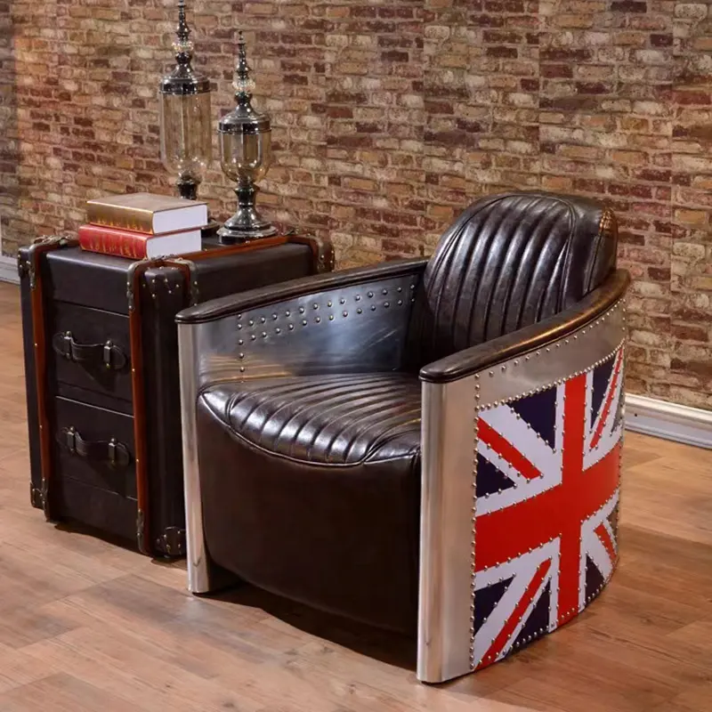 Canapés d'aviation vintage cuir grain supérieur Union Jack fauteuil aviateur rétro fauteuil en cuir pour le salon