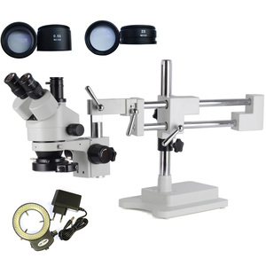 Microscopio Industrial con Zoom continuo, Base Trinocular estereoscópica de doble brazo, 3.5x-90x - Product Image 5