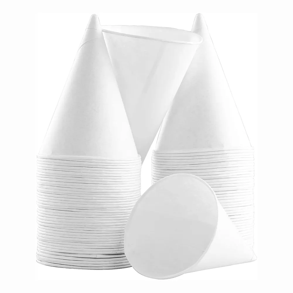 Tazas de cono de papel blanco pequeñas ecológicas Enfriadores de agua de oficina Equipos deportivos o recaudadores de fondos Embudo artesanal desechable