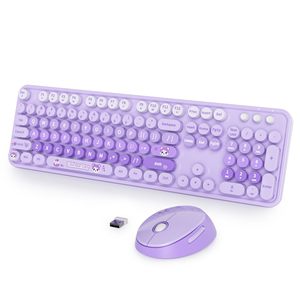 紫かわいい人間工学に基づいたキーボードとマウスワイヤレスレトロタイプライターキーボード2.4GHzフルサイズキーボードWindows PC用 - Product Image 1