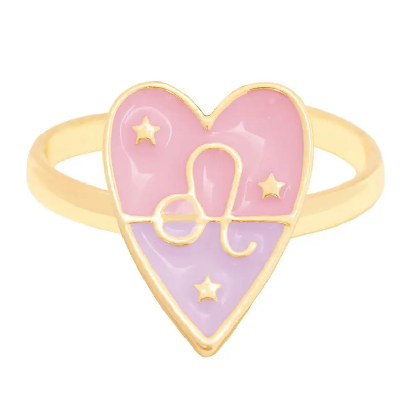 Lega di ottone 14k placcato oro smalto rosa colore a forma di cuore segno zodiacale charn polsino aperto anello regolabile dito gioielli donna