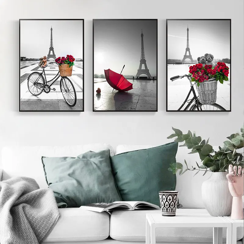 Fiore paesaggio moderno decorazione della casa artigianato pittura su tela stampa su tela nero bianco rosso rosa pittura murale regalo camera da letto