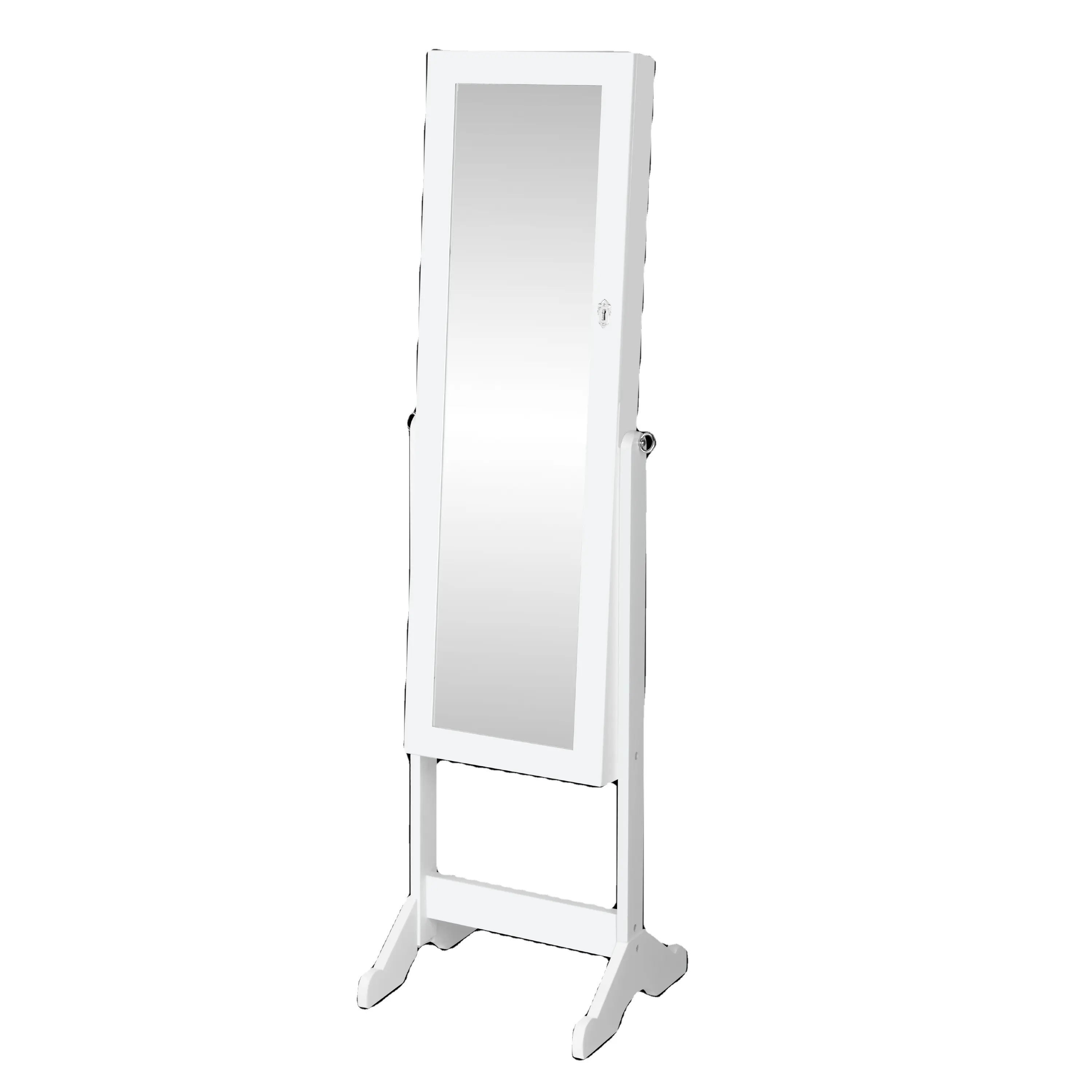 Miroir à angle plat pour armoire à bijoux, en bois MDF, miroir pleine longueur avec boîte de rangement, blanc noir, avec éclairage LED