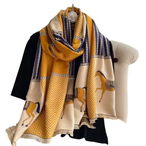 Plaid carriage pashmina shawls ladies winter tassel imitation cashmere student wear thickened warm scarf