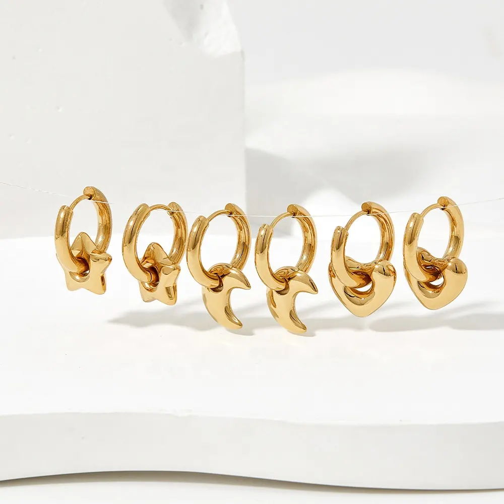 316 Stainless Steel heart star moon earrings women Gold plated buckle stud earrings jewelry Gift for Girl MOM