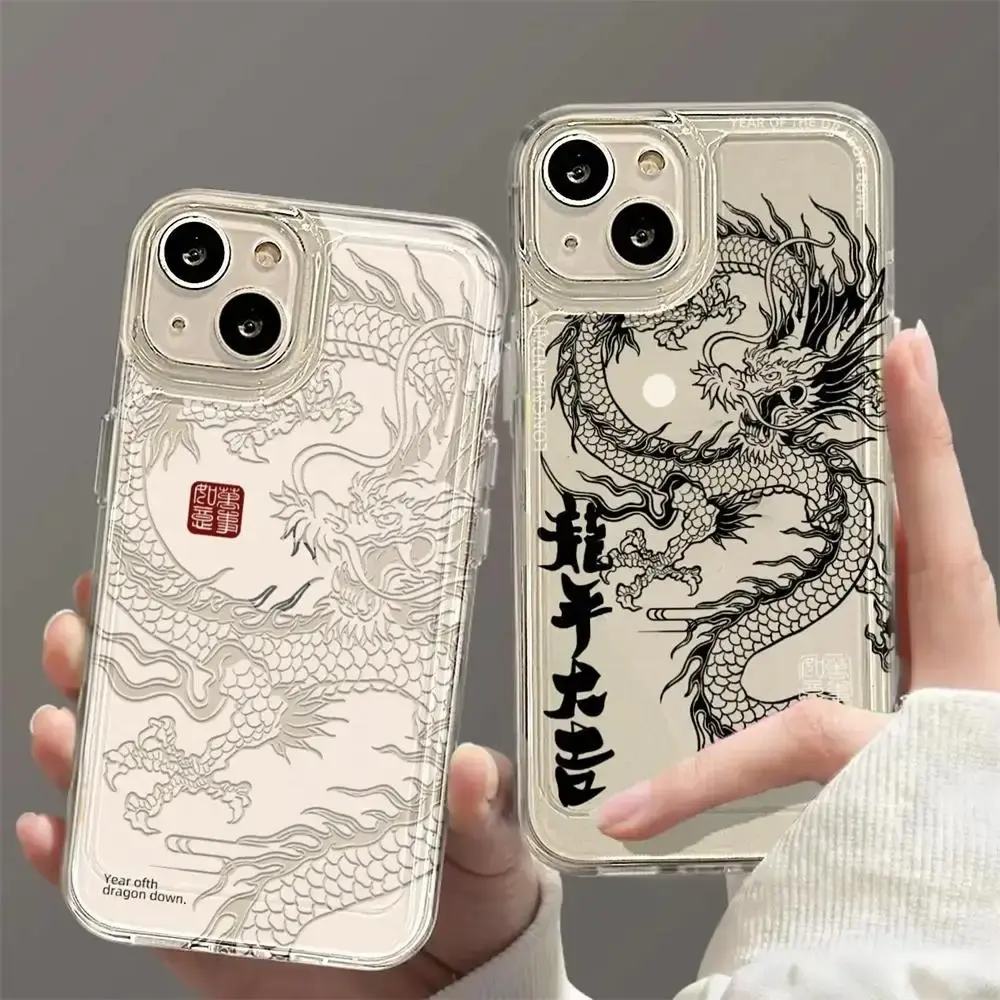 Fundas de teléfono para iPhone 15 Pro Max 14 11 12 13 Mini XR XS 7 8 6 6S Plus SE 2020 2022 dragón chino funda de TPU transparente suave