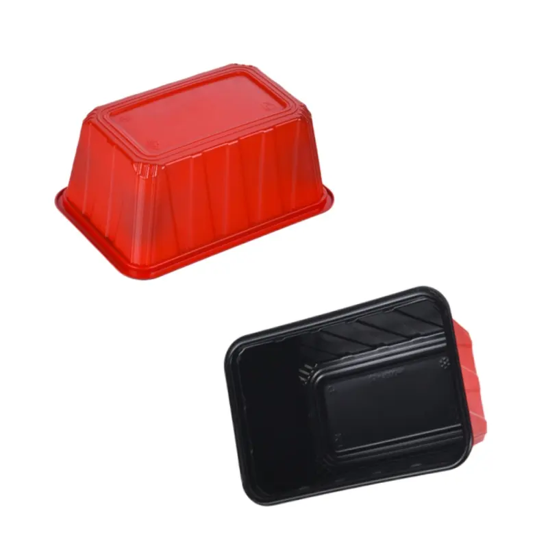 Lesui özel 1000ml geri dönüşümlü kırmızı siyah büyük PP blister tepsiler tek kullanımlık ambalaj gıda hizmet plastik tepsi ile temizle PET kapak