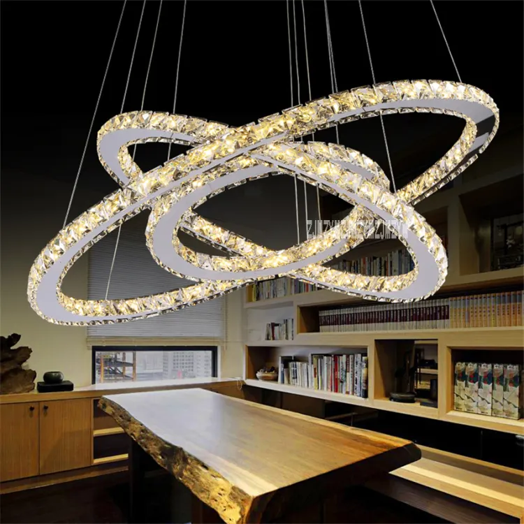 Moderna di Cristallo 3 Anelli Lampadario Sala Lustro Soffitto Pendente Luce Soggiorno Chrome Esposto Lustri Lampada a Sospensione