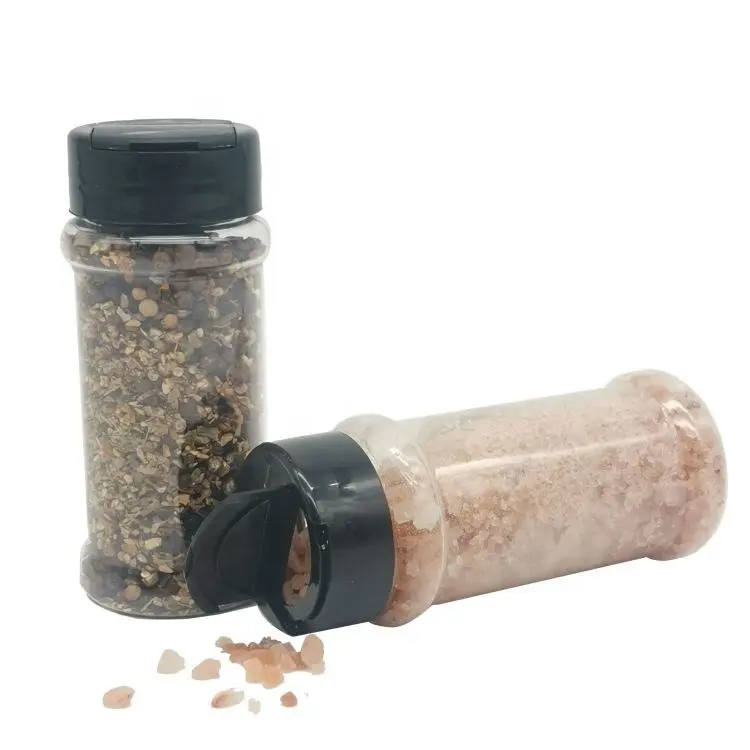 Atacado plástico spice bottle/tempero recipiente pimenta jar sal shaker com tampa superior flapper