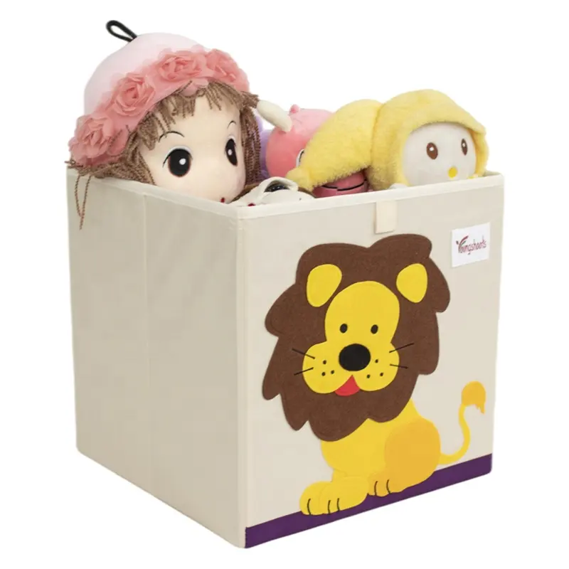 Kids Functional Storage Cubes Cartoon Lion Design Organizer Basket Portable Cube Cardboard Sundries Container Box