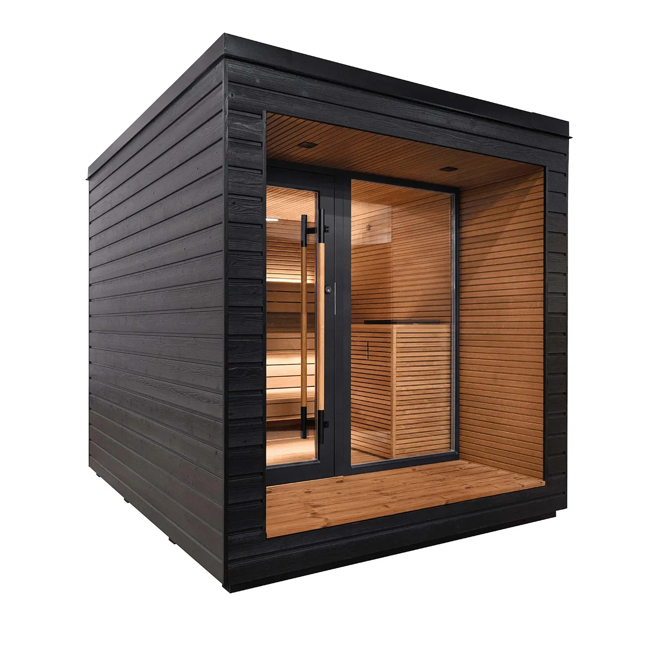 Strakke Design Outdoor Saunaruimte Met Volledige Glazen Deur Voor Luxe Home Spa-Ervaring