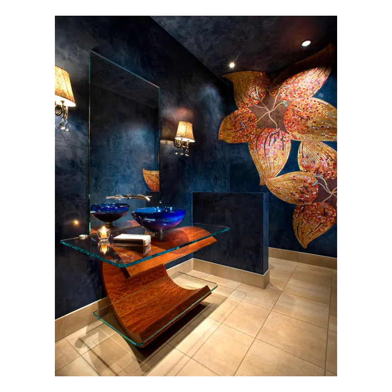 Moderno diseño de mezcla de colores, venta al por mayor azulejos de mosaico flores azulejo mosaico de vidrio arte moderno pared mural de la pared para el hogar/habitación