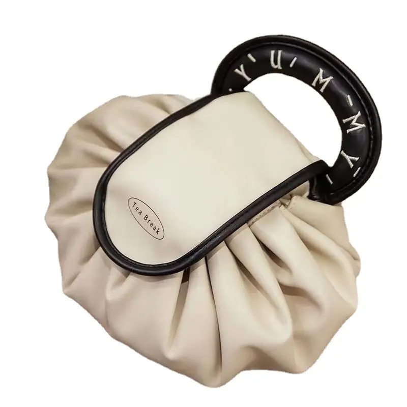Beauté ronde personnalisée pour femmes Sacs à cosmétiques paresseux imperméables en PU avec cordon de serrage Trousse de maquillage de voyage