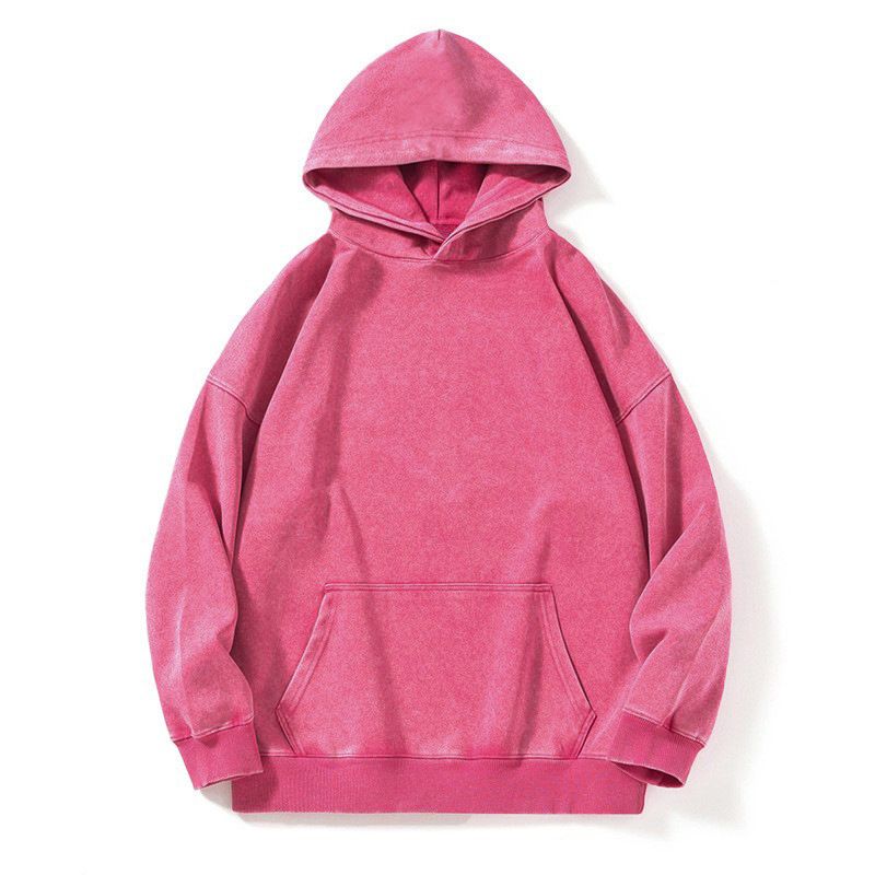 Sweat à capuche rouge rosé délavé en coton chinois.