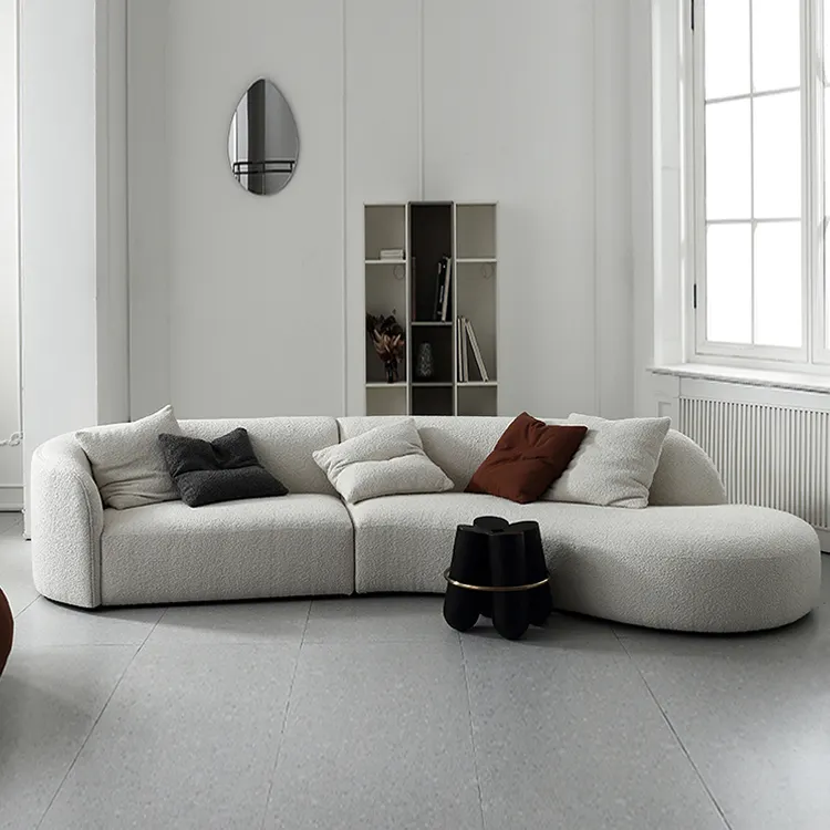 Sofá curvo en forma de l de cuero, estilo italiano, muebles modernos para sala de estar