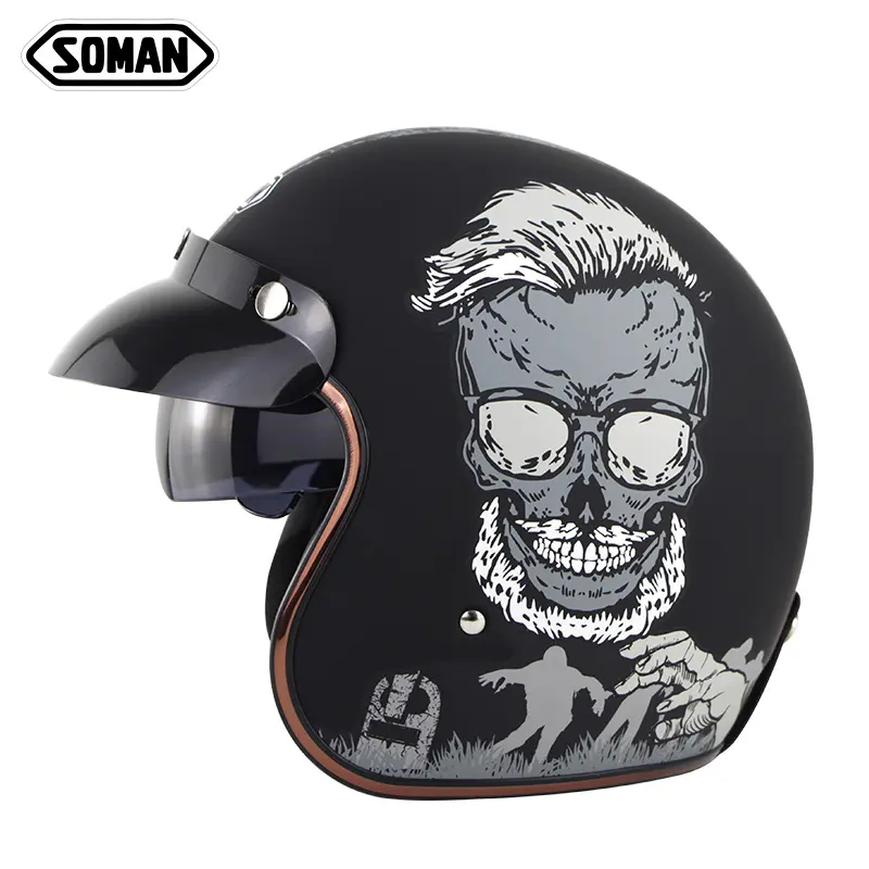 Soman SM521 Helm Sepeda Motor Antik dengan Visor Surya 3/4 Wajah Sepeda Motor Sepeda Casco DOT Persetujuan