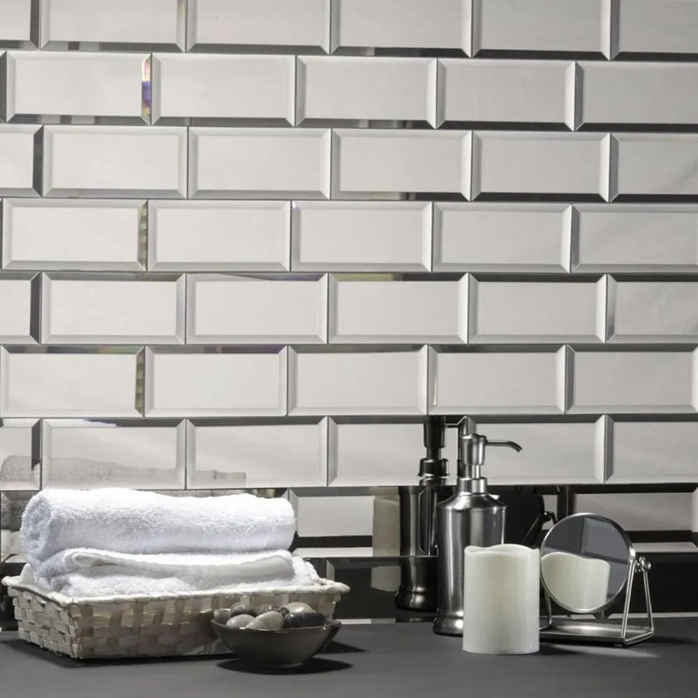 Beyaz cam mozaik banyo yeni tasarım ev duvar 3D ayna metro fayansı