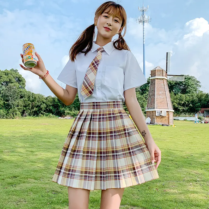 Mini Falda corta de uniforme escolar de cintura alta coreana, Falda plisada bonita Sexy para chicas de escuela con cremallera acampanada, faldas de verano para mujer