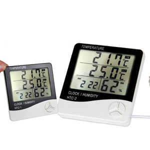 Termo higrómetro Digital HTC-2, con reloj y pantalla LCD, termo multifuncional